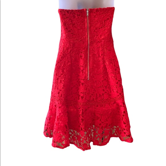 Style State Dress Red Lace High Low Strapless Bustier Size Medium - Picture 3 of 15